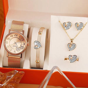 Rose gold heart watch and jewellery gift set