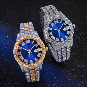Gold-tone crystal-set men's bracelet watch