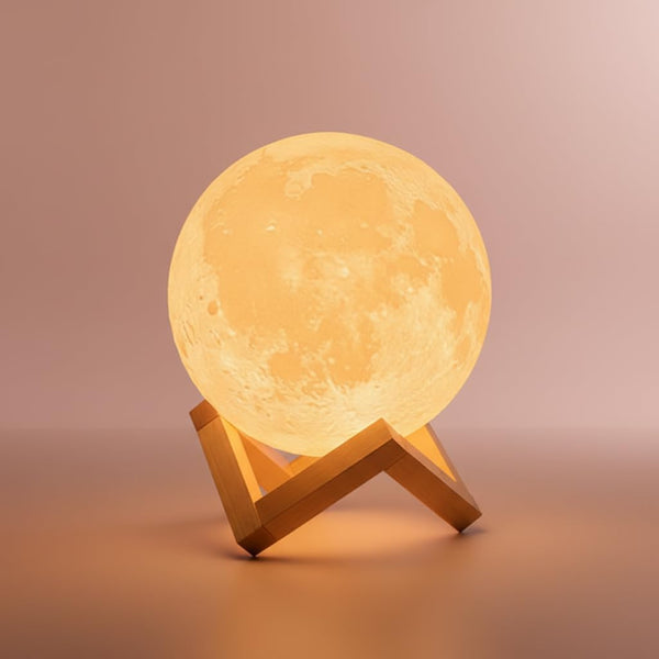 Moon Lamp 3D Night Light - Valentine Gifts for Women, Mom & Kids, 5.9' Table Decor W/Wooden Base, Proposal Decororation W/Touch-Dimmable & USB Rechargeable, Dual-Color White/Warm Yellow