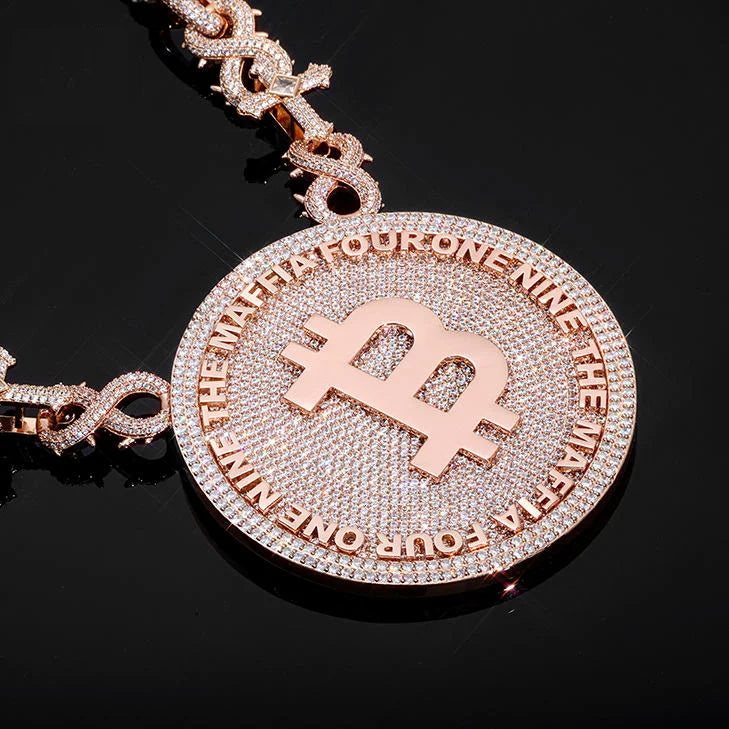 Iced Round Moissanite Pendant – 925 Silver, Rose Gold Tone | Hip Hop Luxury Jewelry for Men