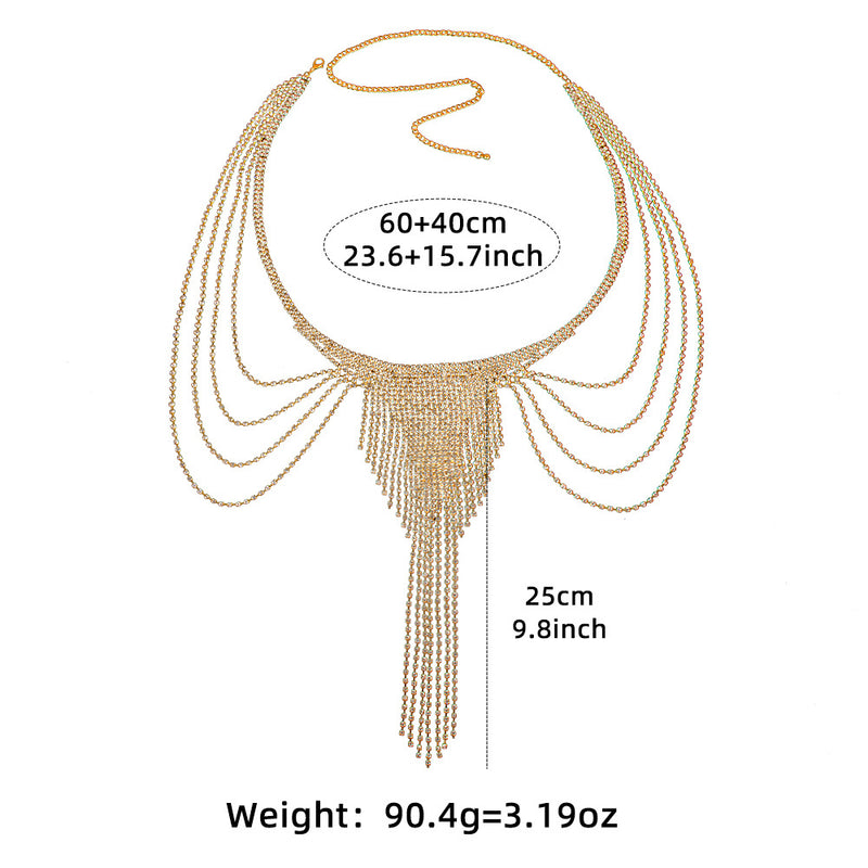 Cross-border Hot Diamond Angel Wings Body Chain European and American Fashion Heavy Industry Shiny Full Diamond Catwalk Tassel Chest Chain for Women