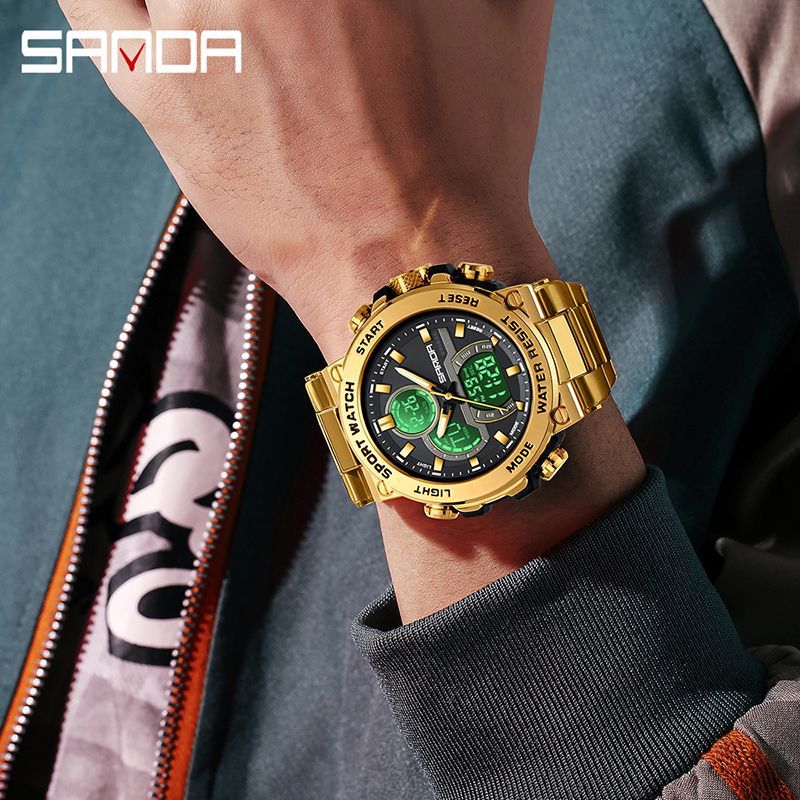 Men's Dual Display Watch – Steel Band Luminous Waterproof Business Sport Wristwatch