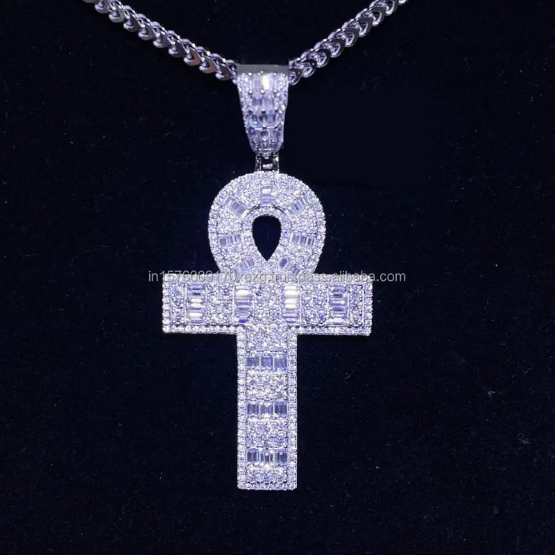 Egyptian Symbol Lab-Grown Diamond Pendant – 925 Silver, Hip Hop Bling Necklace | Unisex