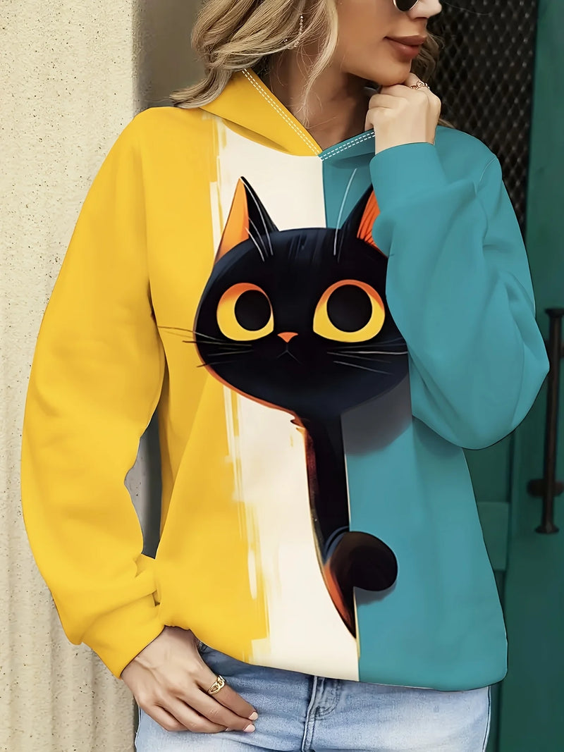 3D Cat Print Oversized Hoodie