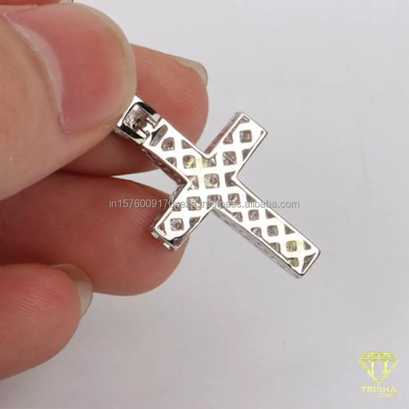 Cross Pendant Lab-Grown Diamond Necklace – 925 Silver, Hip Hop Luxury Jewelry | Unisex