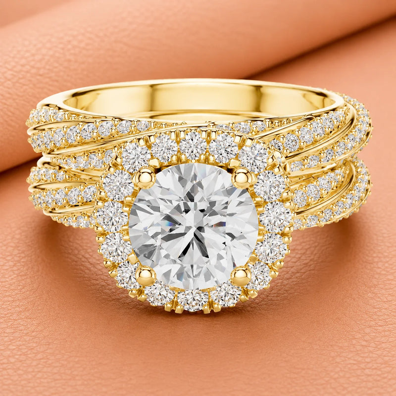 Diamond Halo Engagement Ring – 14K Solid Gold, Lab-Grown Diamond | Rose, Yellow & White Gold