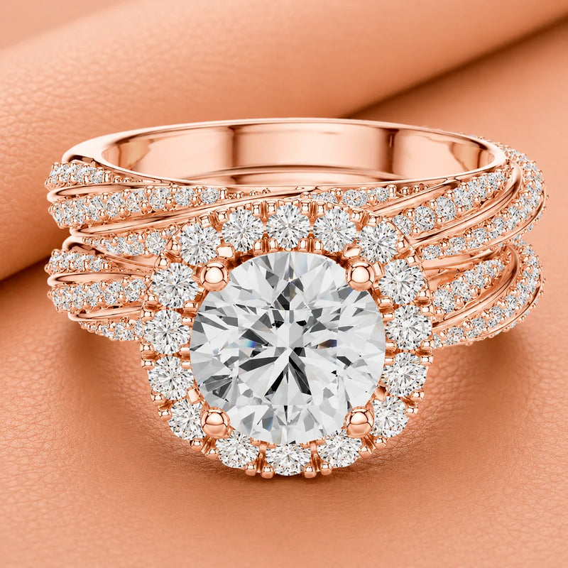 Diamond Halo Engagement Ring – 14K Solid Gold, Lab-Grown Diamond | Rose, Yellow & White Gold
