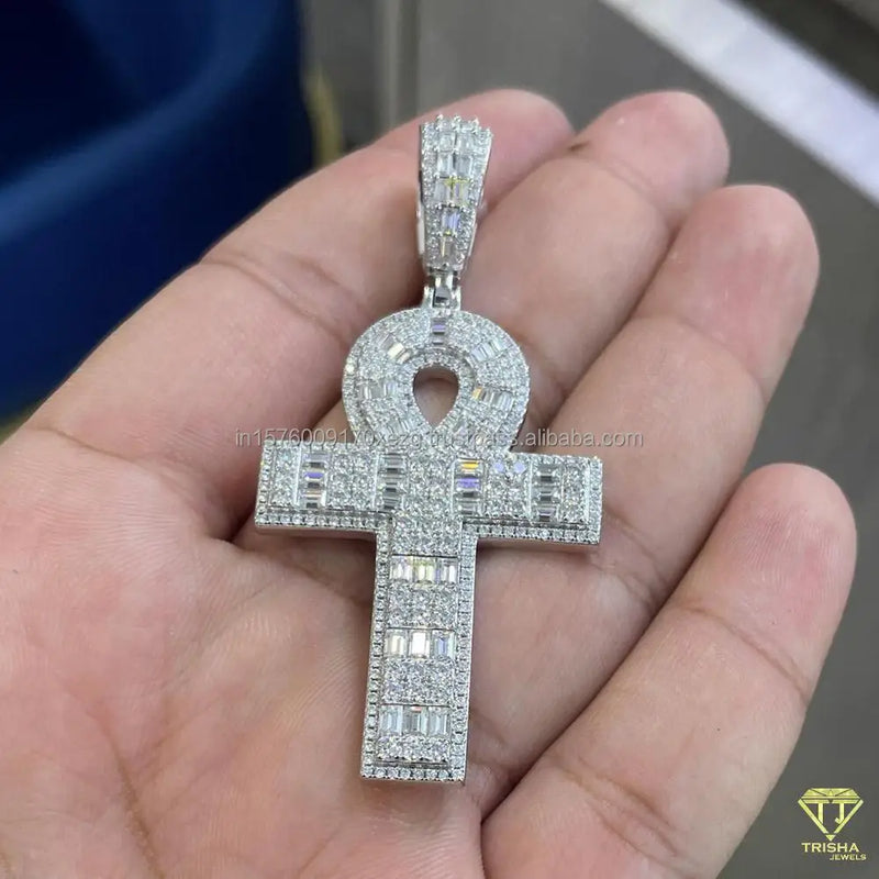 Egyptian Symbol Lab-Grown Diamond Pendant – 925 Silver, Hip Hop Bling Necklace | Unisex