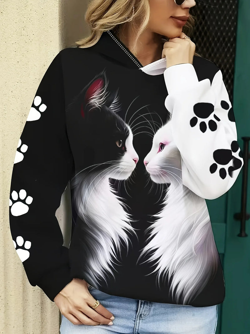 3D Cat Print Oversized Hoodie