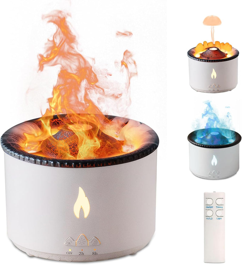 Volcano Humidifier Aromatherapy Essential Oil Diffuser, 2 Mist Modes: Flame and Volcano, Large Capacity with Timer Waterless Auto-Off for Home, Office, Yoga, or Gym (Red & Blue)