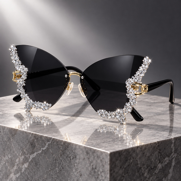 Crystal Butterfly Sunglasses - Black