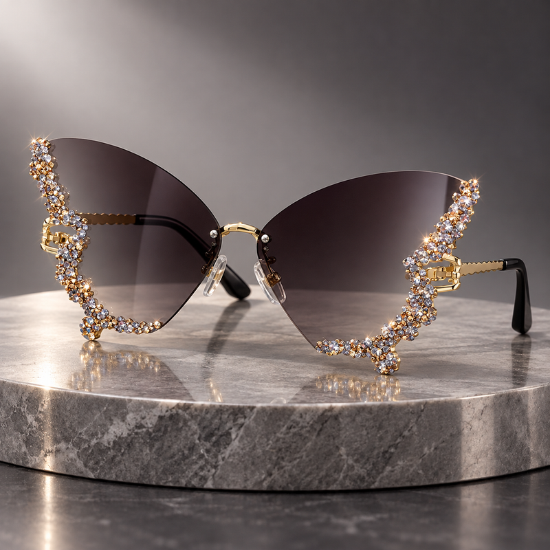 Crystal Butterfly Sunglasses - Gradient Grey