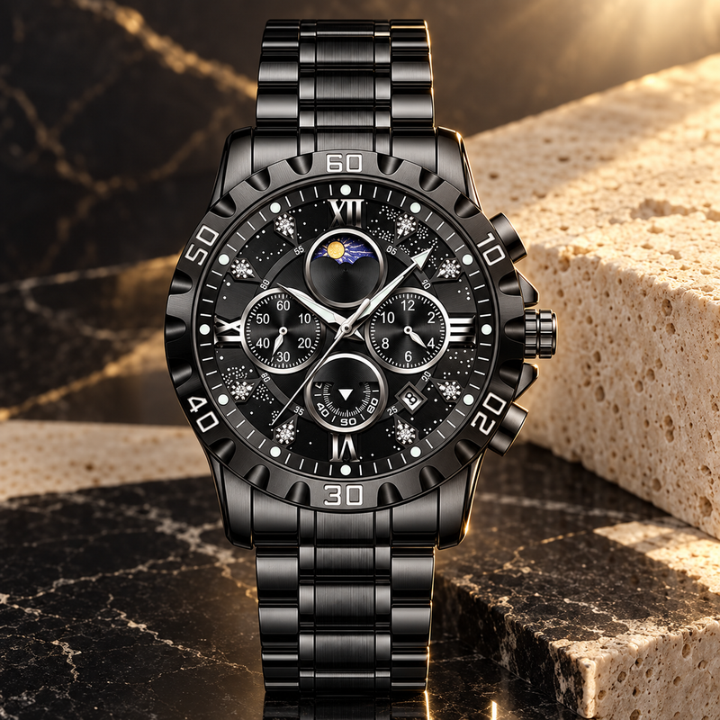 Classic Steel Bracelet Watch - Black Case Black Dial