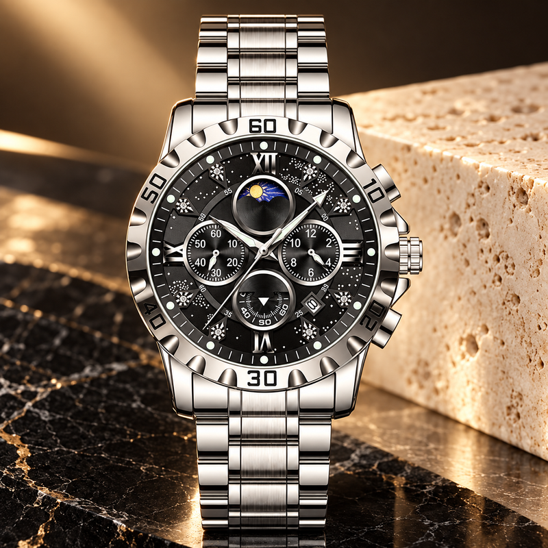 Classic Steel Bracelet Watch - Silver Case Black Dial