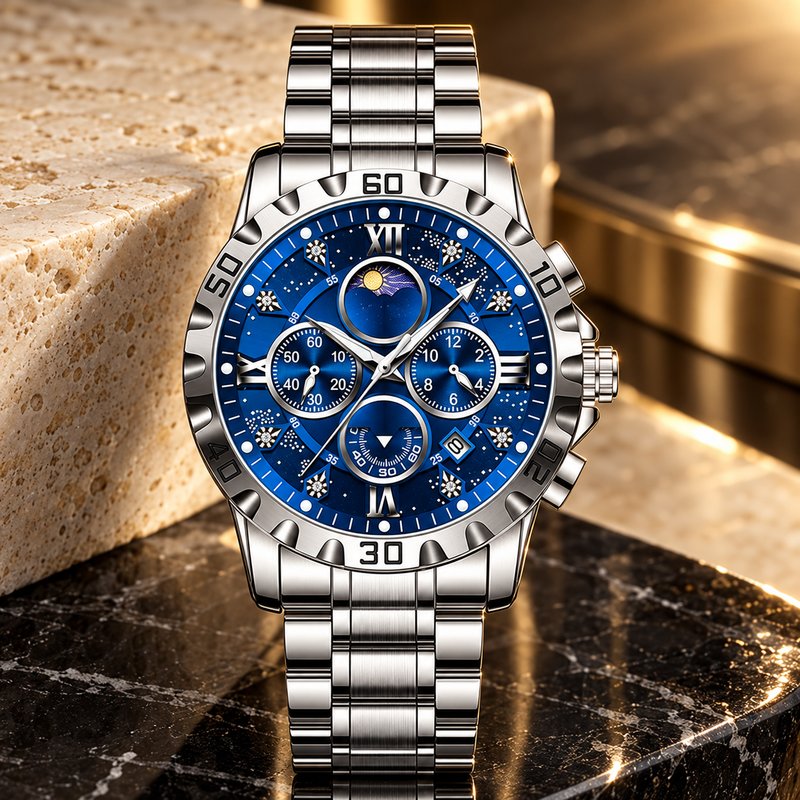 Classic Steel Bracelet Watch - Silver Case Blue Dial