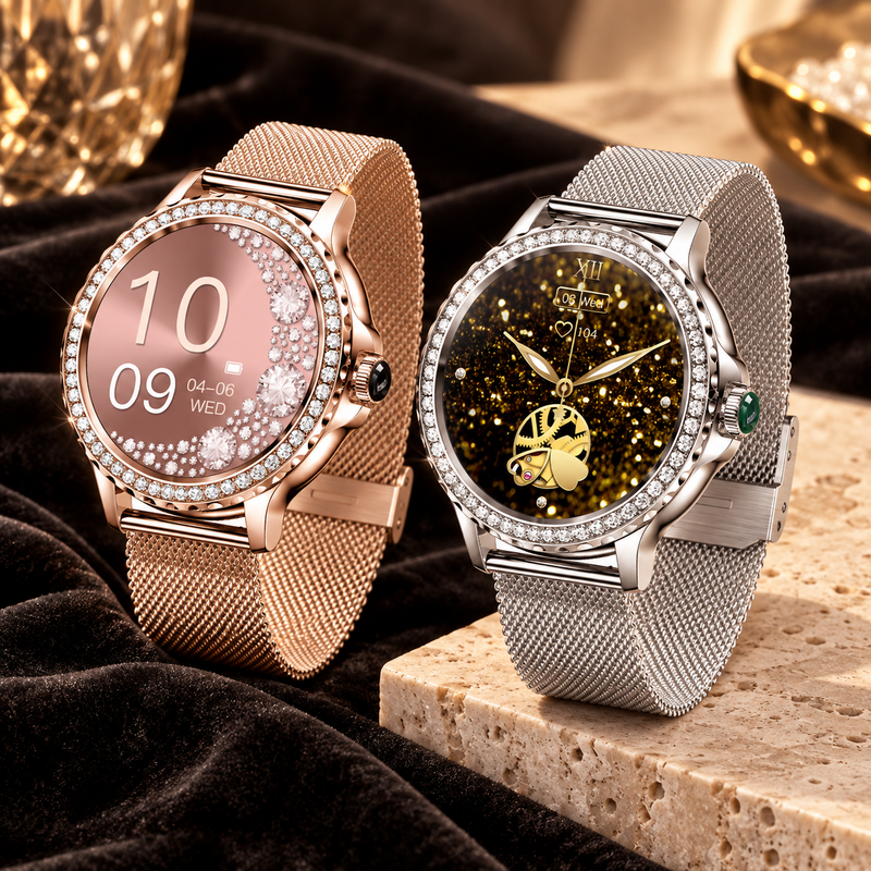 Crystal Bezel Smart Watch - Gold and Silver Collection