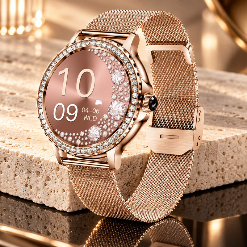 Crystal Bezel Smart Watch - Gold