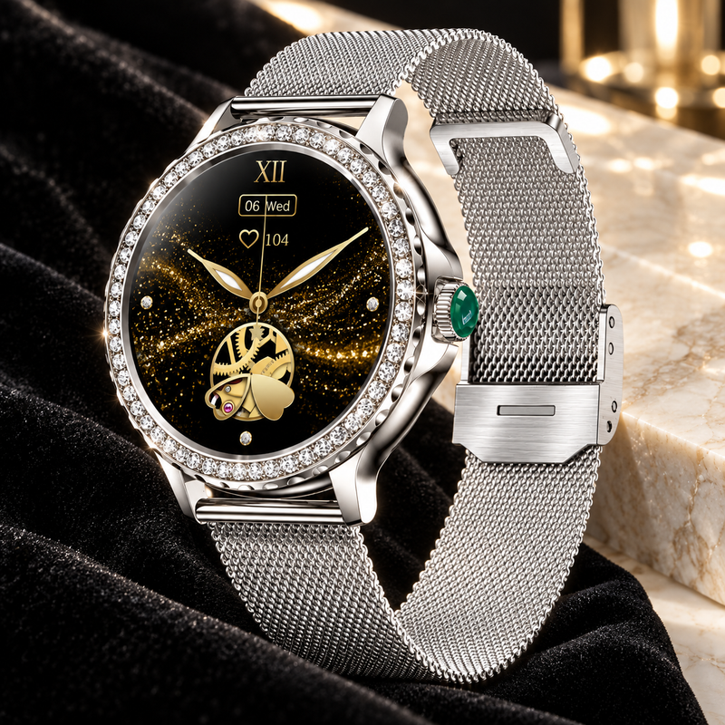 Crystal Bezel Smart Watch - Silver