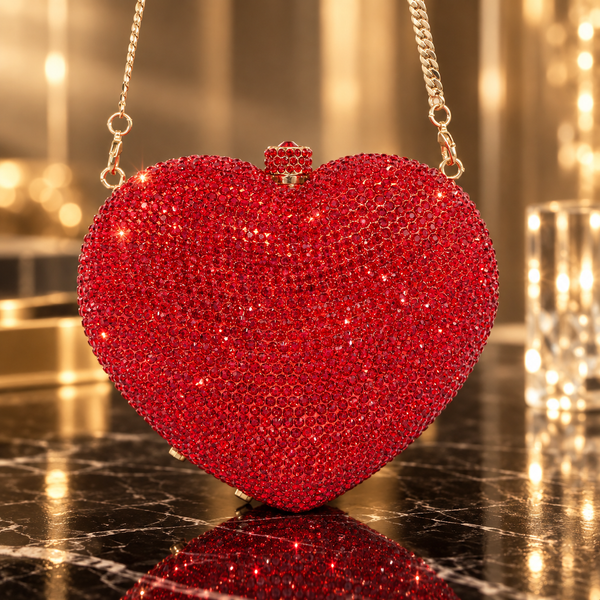 Crystal Heart Evening Clutch - Red