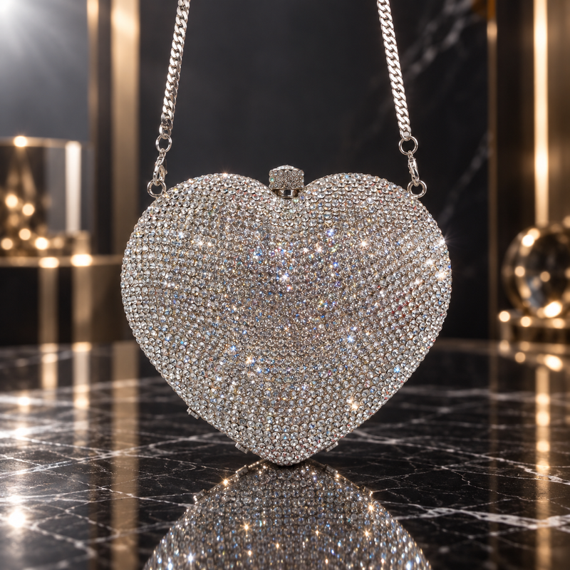 Crystal Heart Evening Clutch - Silver