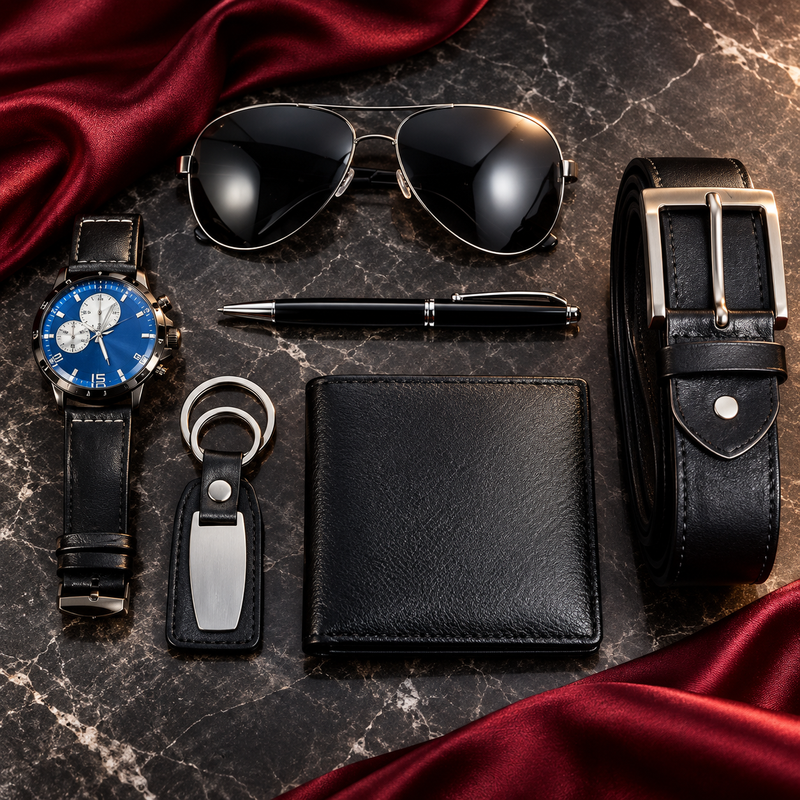 Men's Six-Piece Gift Box Set - Complete Flat Lay
