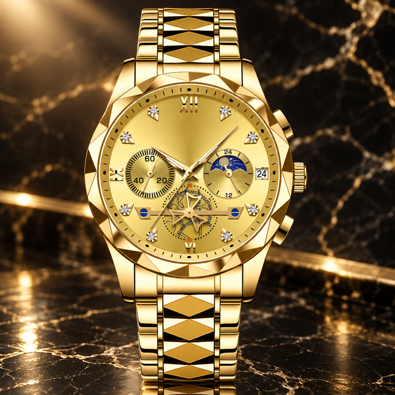 Multi-Dial Steel Watch - Full Gold Gold Dial