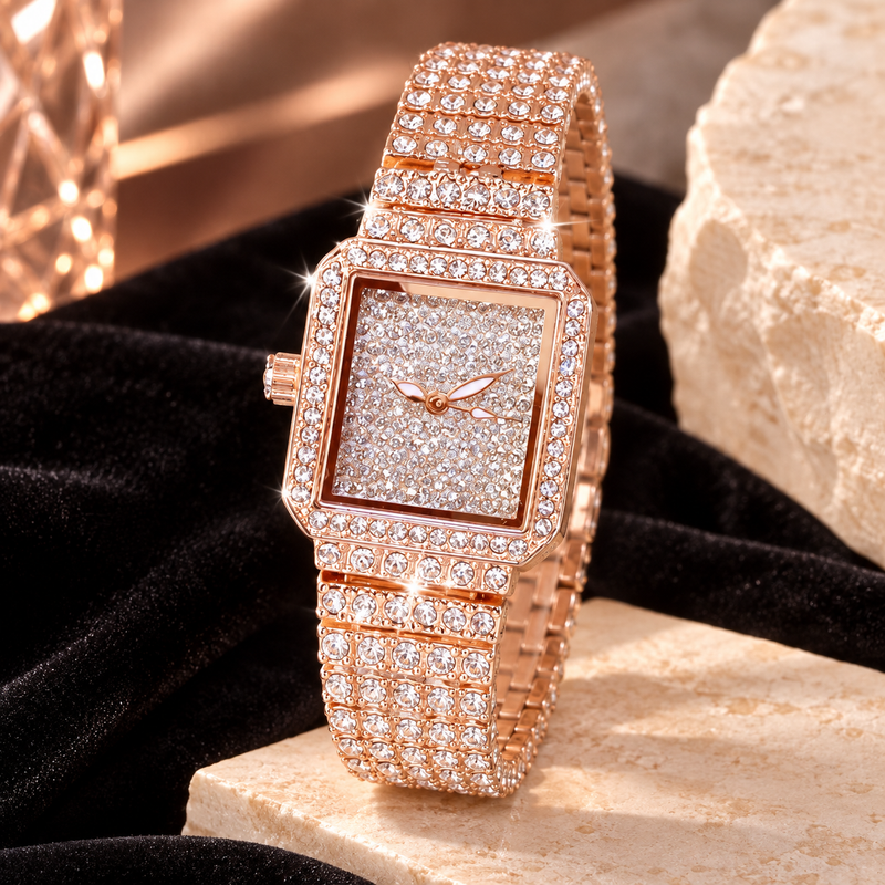 Pavé Crystal Rectangular Watch - Rose Gold Watch Only