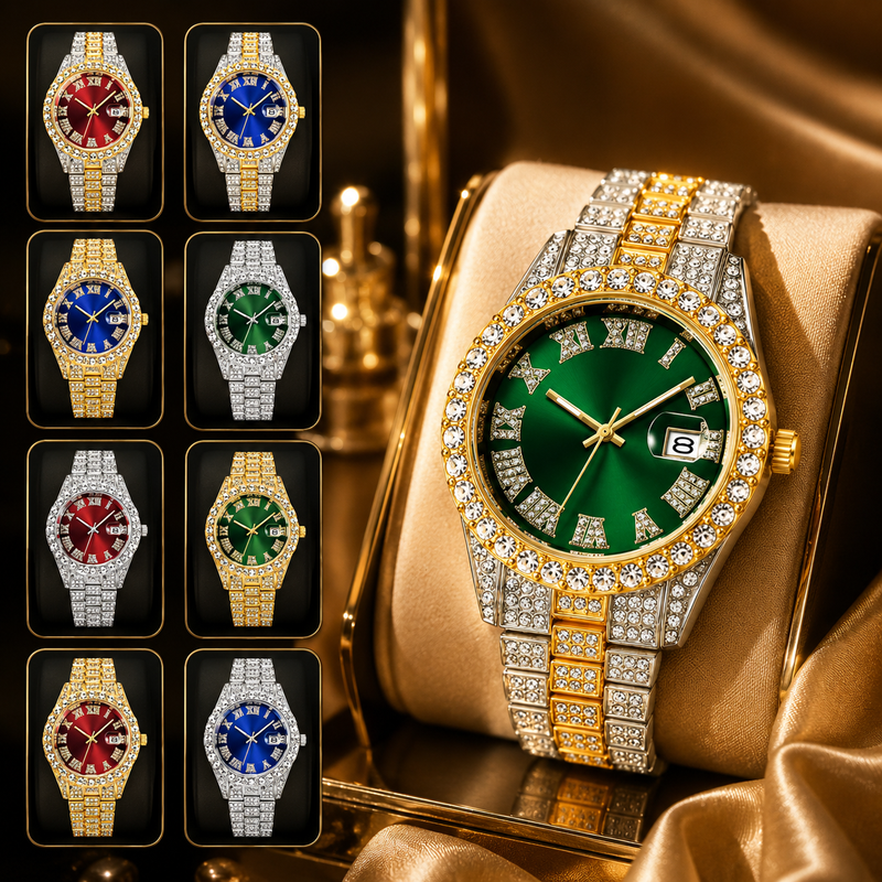 Full Steel Gold Rhinestone Watch