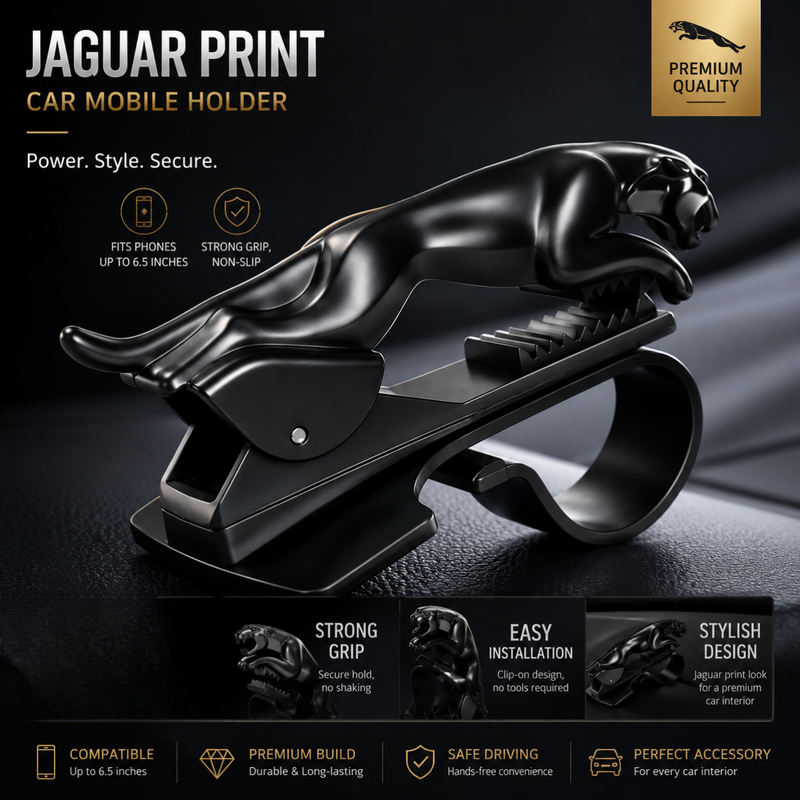 Jaguar Print Car Mobile Holder – 360° Rotating Universal Phone Mount