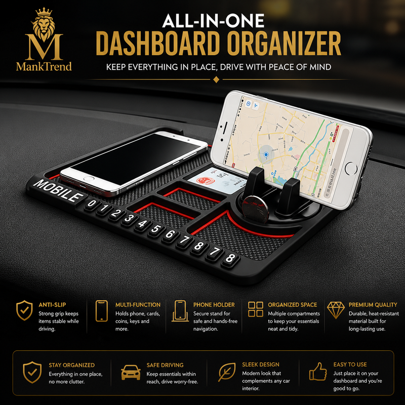 Multifunction Car Dashboard Phone & GPS Holder – Anti-Slip Silicone Pad Mount