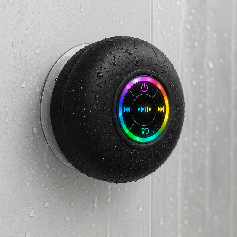 Waterproof Bluetooth Speaker with Suction Cup & LED Light | Shower Speaker