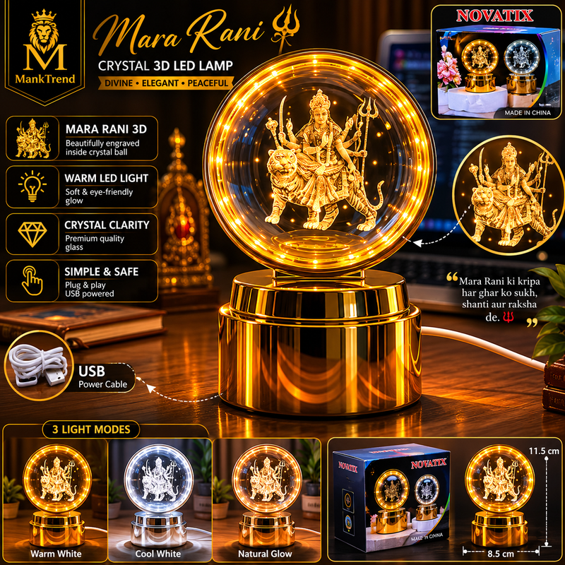 Mata Rani 3D Crystal Ball LED Decorative Night Lamp With Goddess Design (1 Pc)