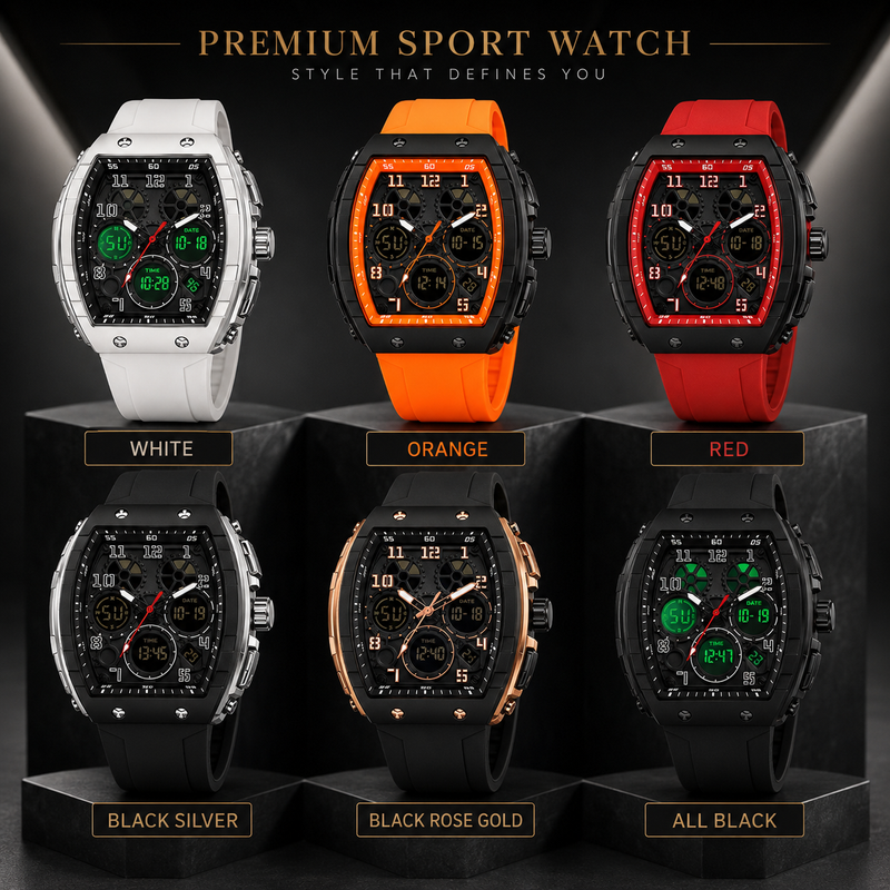 Barrel-Shape Sports Watch – Waterproof Dual-Time Luminous Digital Watch for Men & Women