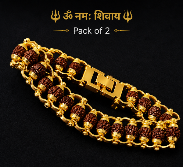Genuine Paanch Mukhi Rudraksha Bracelet with Gold Plating – Pack of 2