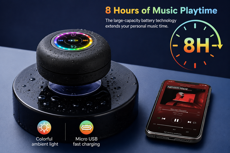 Waterproof Bluetooth Speaker with Suction Cup & LED Light | Shower Speaker
