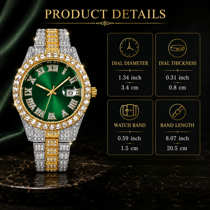 Hip Hop Rhinestone Dial Watch
