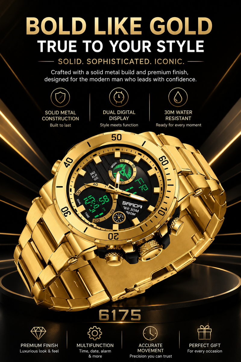 Men's Steel Band Dual Display Watch