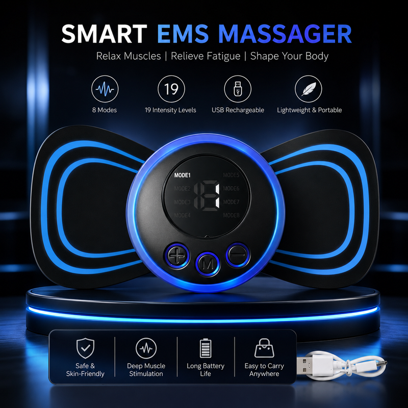 Mini Electric Massager – 8 Modes & 19 Strength Levels | Rechargeable for Shoulder, Back, Arms & Legs
