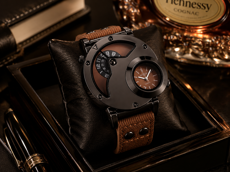 Men's Dual Dial Leather Strap Watch