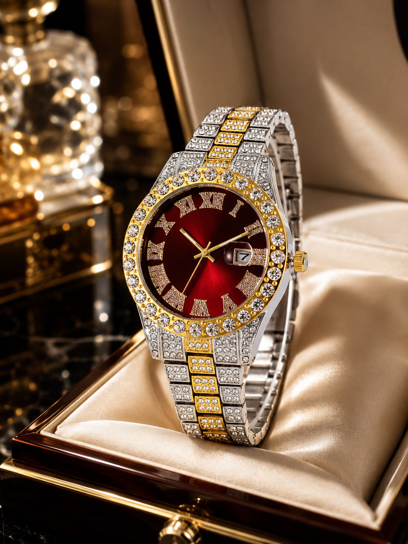 Full Steel Gold Rhinestone Watch