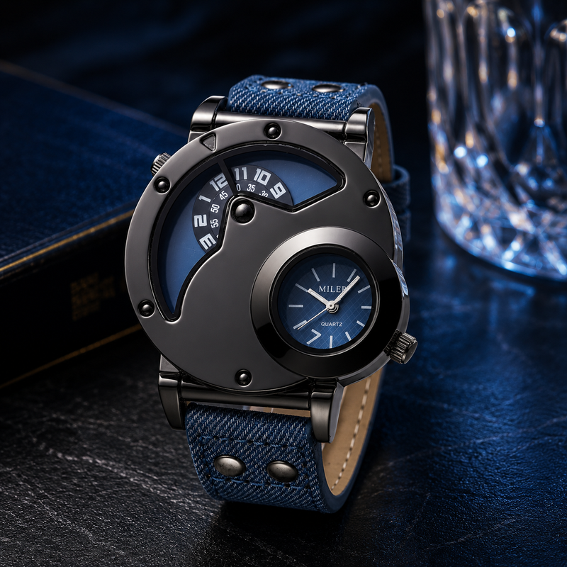 Men's Dual Dial Leather Strap Watch
