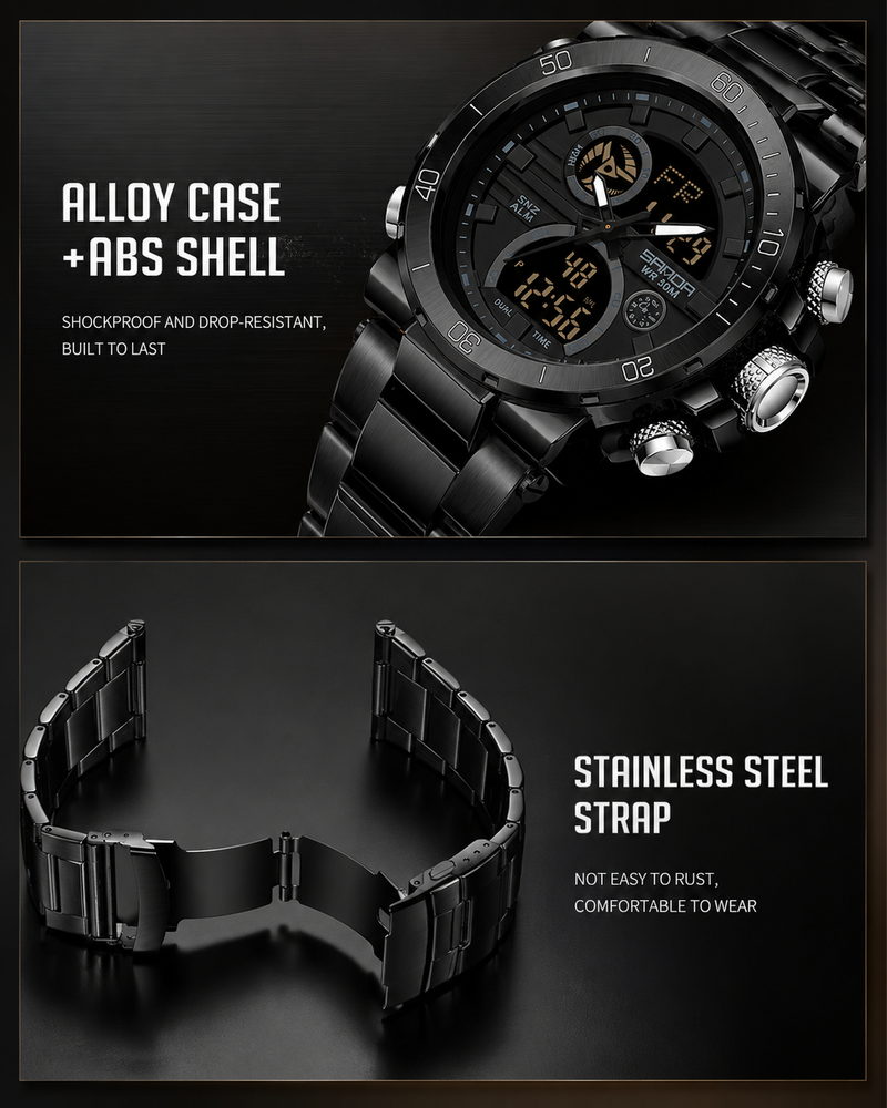 Men's Steel Band Dual Display Watch