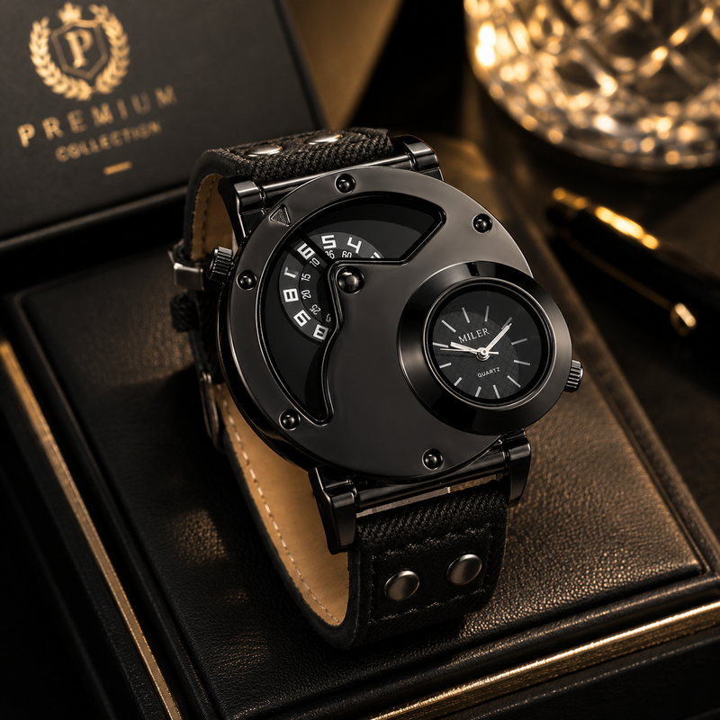 Men's Dual Dial Leather Strap Watch