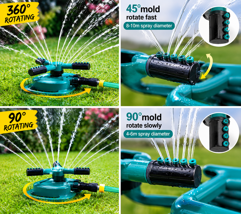 360° Rotating Garden Water Sprinkler - 3 Arm Lawn Sprayer | Water Saving Device