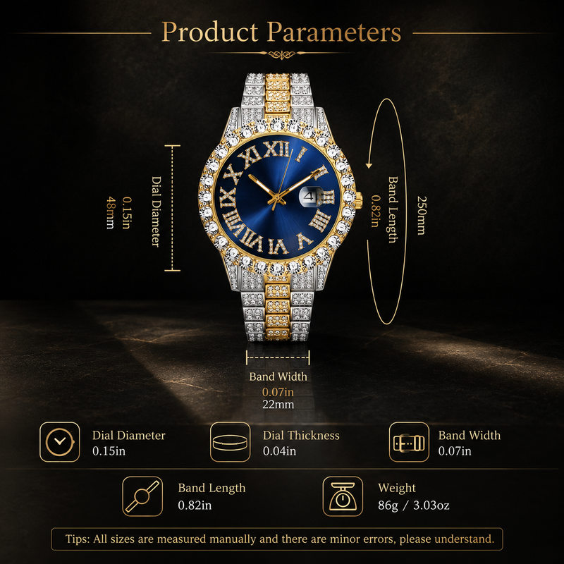 Full Steel Gold Rhinestone Watch