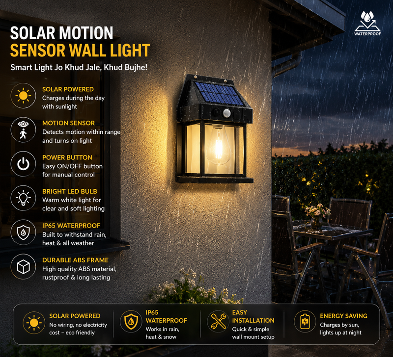 Solar Motion Sensor Night Light - 206 LEDs | IP65 Waterproof | Wireless Outdoor Light