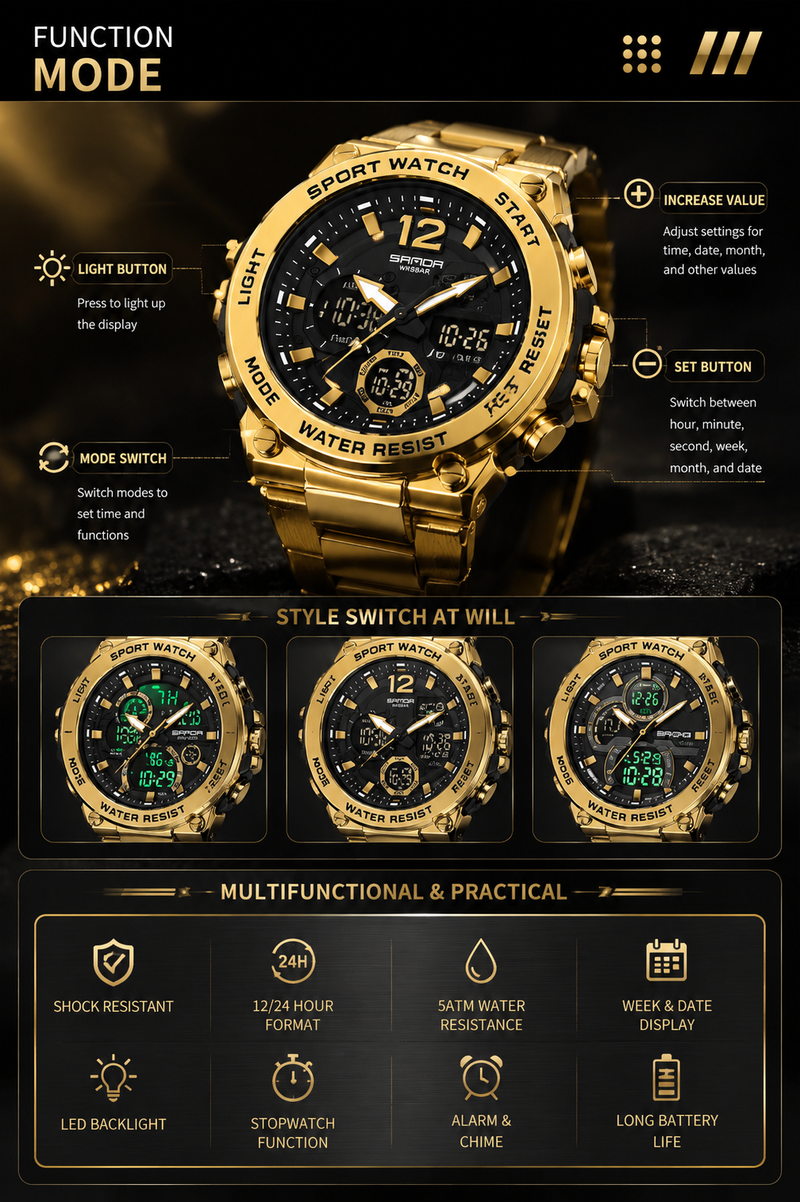 Men's Steel Band Dual Display Watch
