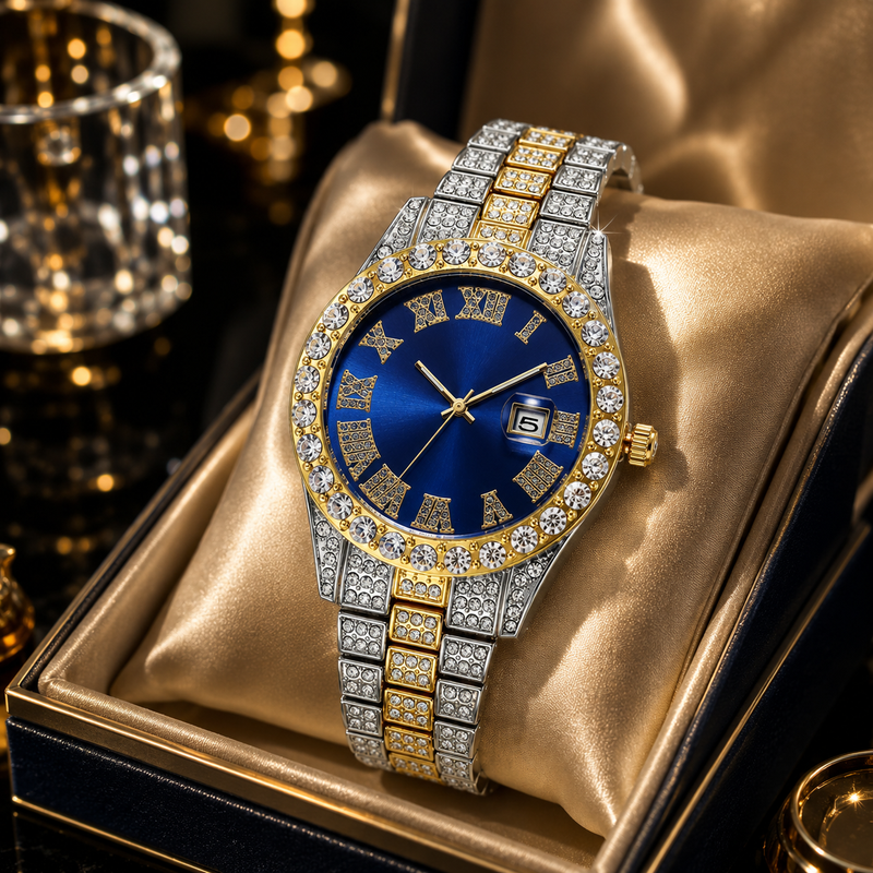 Full Steel Gold Rhinestone Watch