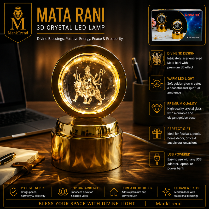 Mata Rani 3D Crystal Ball LED Decorative Night Lamp With Goddess Design (1 Pc)