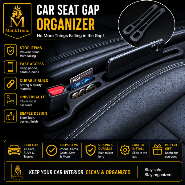 Car Seat Gap Filler EVA Organizer – Side Pocket Storage Box (Black, Pack of 1)